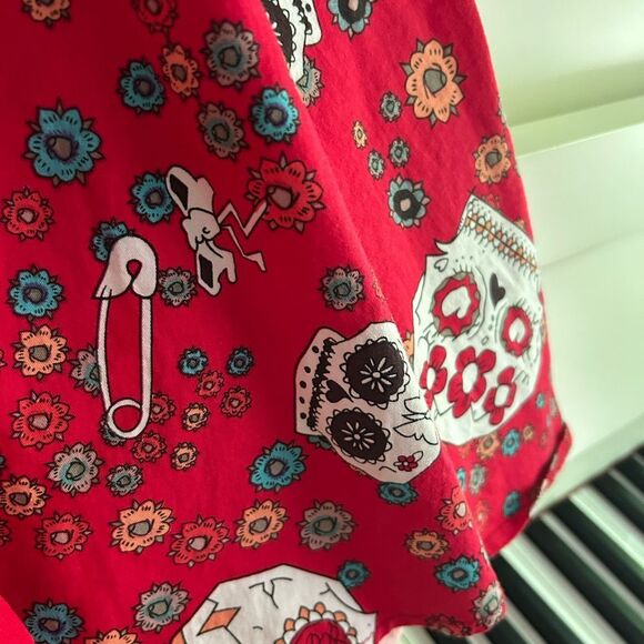 Vibrant Red Skull Pattern Mini Dress L - Picture 6 of 16